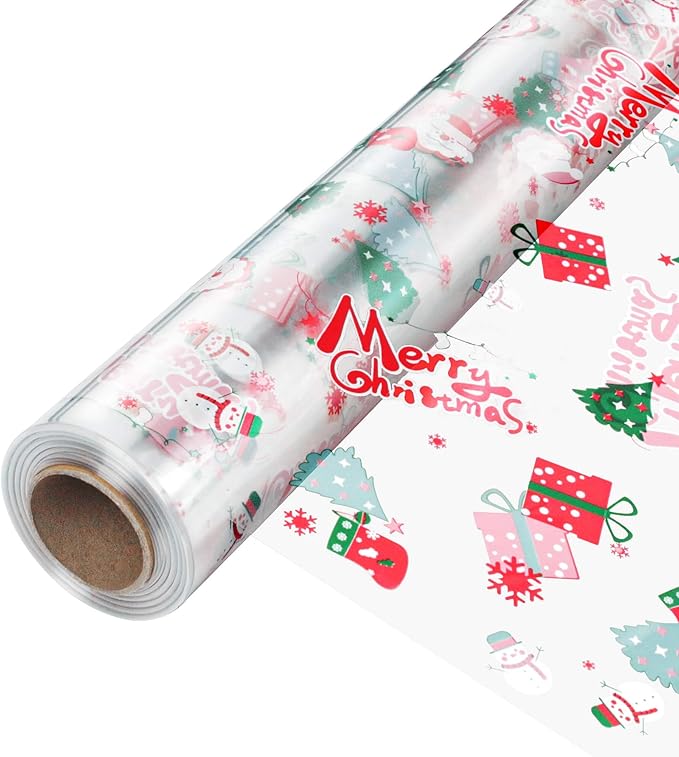 100' Long x 17.5' Wide Crystal Clear Cellophane Roll - 3 Mil Thicker Merry Christmas Cellophane for Gift Baskets, Flower Arts, Crafts, Food Treats Wrapping