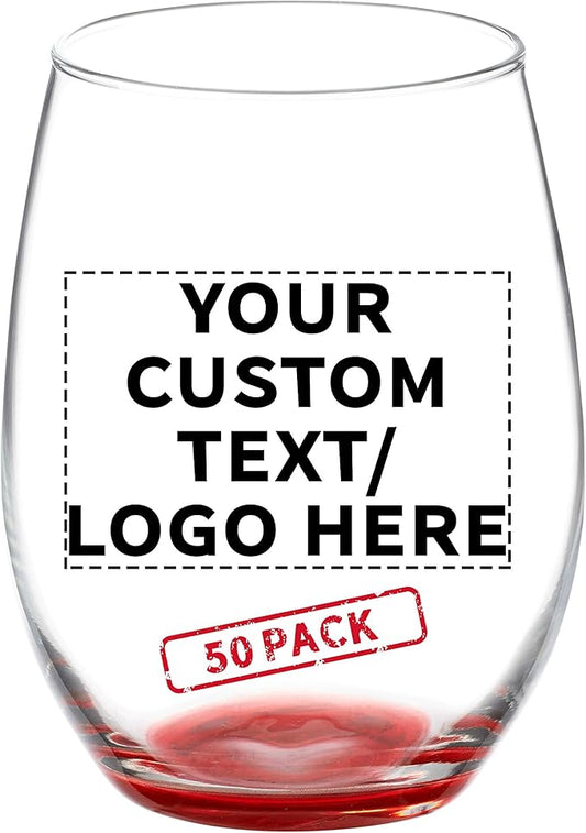 DISCOUNT PROMOS 50 ARC Stemless Wine Glasses Set, 21 oz. - Customizable Text, Logo - Chardonnay, Cabernet, Merlot, Sauvignon - Red