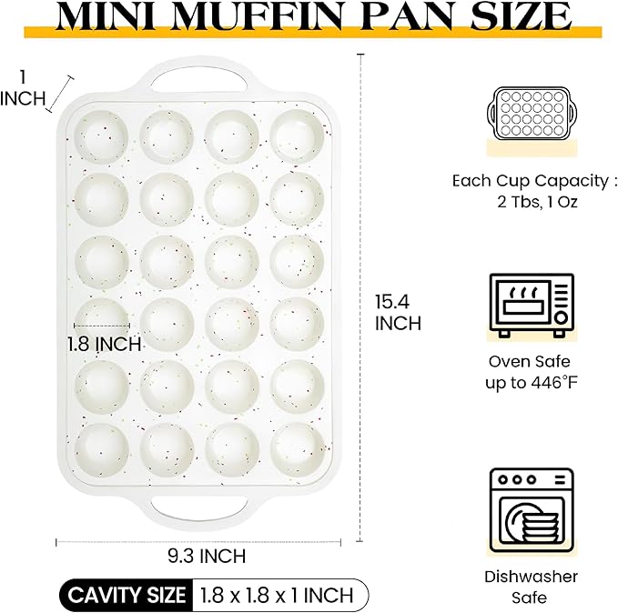 1 Pc Silicone Mini Muffin Pan With Metal Frame, 24 Cups Nonstick Cupcake Tray for Baking, Small Muffin Molds with Handles (Cream)