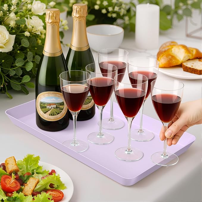 WOWBOX 6 pcs Serving Tray for Entertaining, Serving Platters for Snacks, Fruit, Cookies, Dessert, Reusable Plastic Trays for Serving Food and Pantry Organization in Kitchen & for Parties, (Purple)