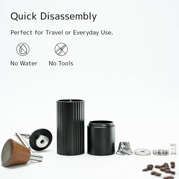 DHPO Sky-Two Manual Coffee Grinder With 7 Axis Stainless Steel Conical Burr Mill, 20g Portable Hand Coffee Grinder With Foldable Handle For Espresso, Drip, French Press, Camping, Travel, Home, Black