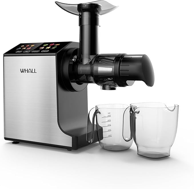 whall Masticating Slow Juicers, Juicer Machines, Cold Press Juicers, Professional Stainless Juice Machines for Vegetable and Fruit, Touchscreen Cold Press Juicer with 2 Speed Modes, Easy Clean,Grey