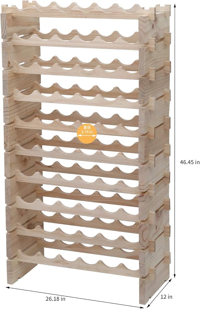 Wine Rack Solid Wood Stackable Storage Wooden Wine Rack Wine Cabinet (60 Bottles, Natural Color)