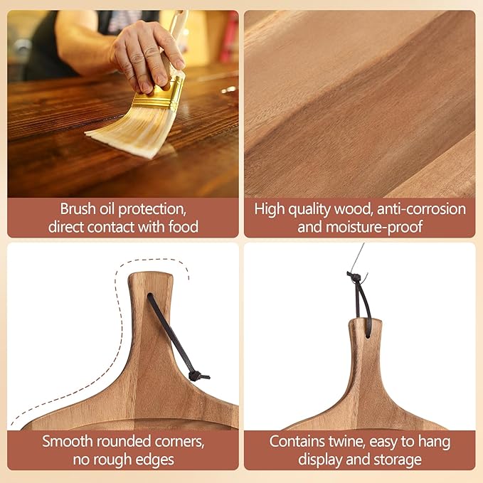 Acacia Wood Cutting Board with Handle, Wooden Chopping Board for Pizza Bread Cheese, Charcuterie Boards, Large Cutting Boards for Kitchen Decor, 17.7" X 9.8"