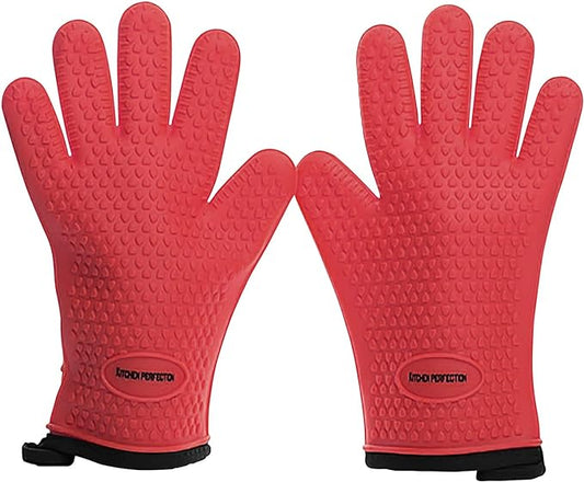 KITCHEN PERFECTION XL Silicone Smoker Oven Gloves-Extreme Heat Resistant BBQ Gloves-Handle Hot Food Right on Your Grill Fryer&Pit|Waterproof Grilling Cooking Baking Mitts|Superior Value Set+3 Bonuses