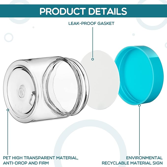 SATINIOR 6 Pack 2 oz Plastic Jars Containers with Lids Wide-mouth Refillable Leakproof Reusable Round Empty Jars for Travel Cosmetic Dry Food Spice Candy Cookie Home Kitchen Organizing(Blue)