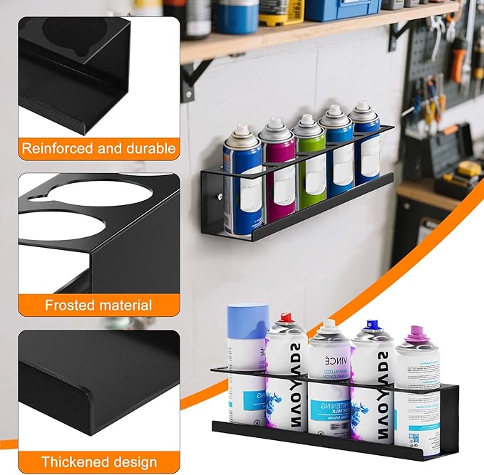 Wall-Mounted Spray Can Holder Rack Organize, 4 Pack Black Steel Aerosol Can Holder with Straw Groove, Spray Can Organizer, Aerosol Can Rack, Spray Paint Can Holder for Garage, Shop, Home and Workspace
