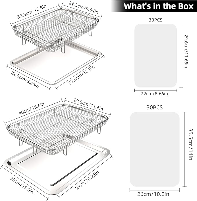 Air Fryer Basket, OPENICE 2 Set Air Fryer Pan and Crisper Tray for Oven, Non-stick Oven Air Fryer Basket for Baking and Crispy Foods - Large & Medium