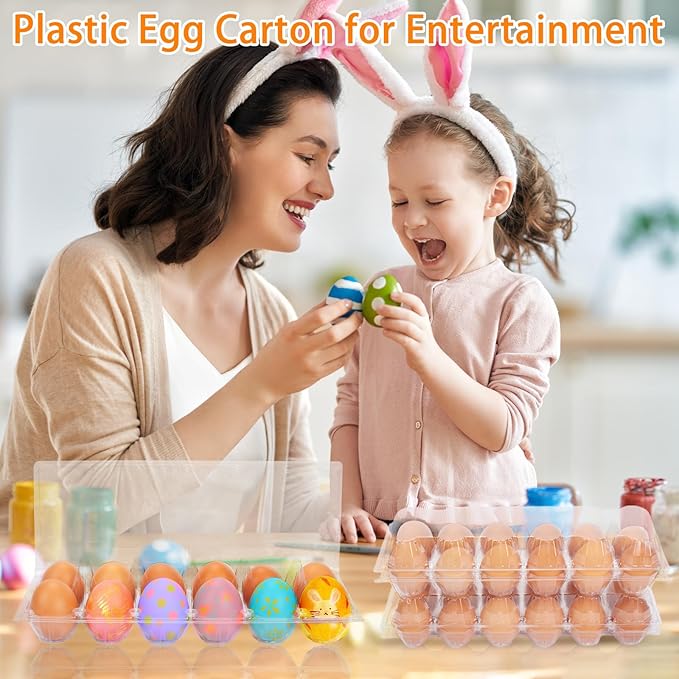 60 Pack Plastic Egg Cartons Cheap Bulk One Dozen Clear Empty Egg Cartons for Chicken Eggs, Reusable Egg Holders for Home Ranch Chicken Farm, Commercial Business Market Display, 2x6 Grids, Large