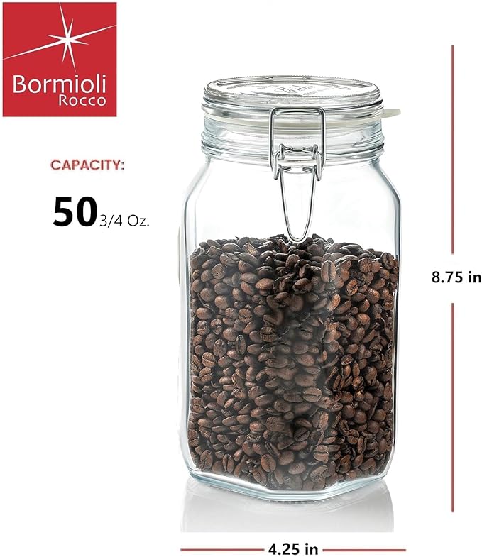 Bormioli Rocco - 11381000725 Fido Clear Glass Jar with 85 mm Gasket, 1.5 Liter KC74556
