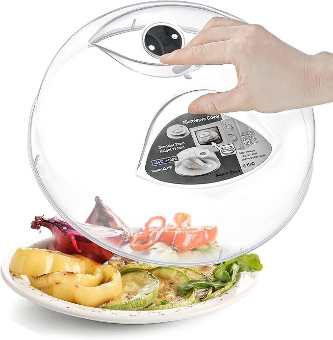 Microwave Splatter Cover for Food Large Microwave Plate Cover Guard Lid with Steam Vents, 1.5 Inch BPA Free & Dishwasher Safe-Grey