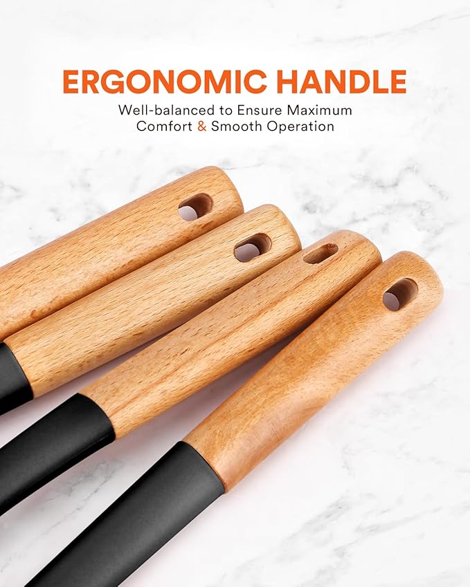 Kitchen Ladle Strainer, Large Slotted Spoon with High Heat Resistant BPA Free, Non Stick Cooking Skimmers For Draining & Frying, 13.2inch (Black & White)