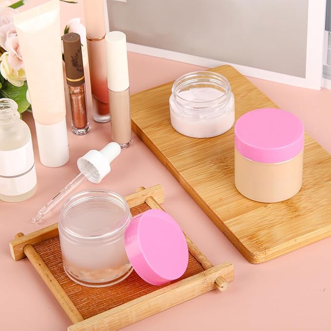 SATINIOR 6 Pack 1 oz Plastic Jars Containers with Lids Wide-mouth Refillable Leakproof Reusable Round Empty Jars for Travel Cosmetic Dry Food Spice Cookie Candy Home Kitchen Organizing(Pink)