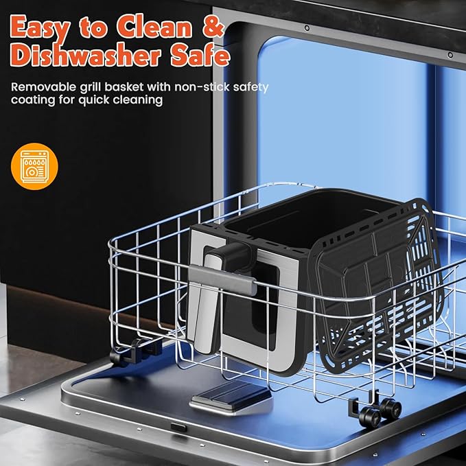 10QT Dual Basket Air Fryer, 12-in-1 Digital Air Fryer Oven with Visible Windows, 5QT x 2 Drawers, One-Touch LED Panel, Sync Finish, Dehydrate, Defrost, Roast, Bake, Reheat, Nonstick & Dishwasher Safe