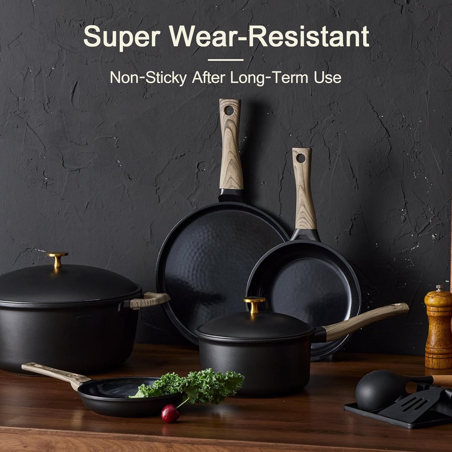 21Pcs Pots and Pans Set with Aluminum Lid, Nonstick Ti-Ceramic Cookware Sets, Induction Cookware Non Stick Cooking Set w/Frying Pans & Saucepans(PFOS, PFOA Free)-Black