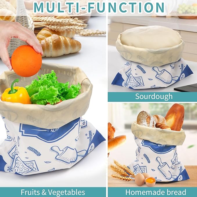 2-Pack Beeswax Bread Bags for Homemade Bread，Reusable Sourdough Storage Bags with Premium Beeswax Coating for Loafs Baguette Fresh Keeping,Great Baking Essentials and Gifts for Families & Friends.