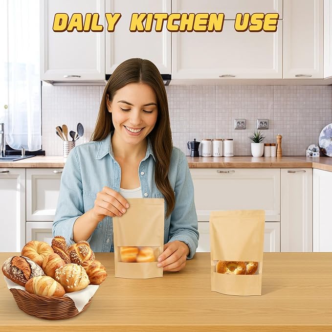 Resealable Smell Proof Bag, 50 Pcs Zip Lock Bags with Window, Reusable Snack Bags, Stand Up Pouches Heat Sealable, Food Storage Baggies for Cookies, Herbs, Tea, Coffee, Spice, Jerky