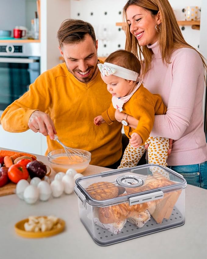 Dynta Bread Box 2 Pack Bread Storage Container Airtight Recording Time Bread Box for Kitchen Countertop Plastic Bread Keeper with Lid for Homemade Bread, Toast, Loaf, Cookies