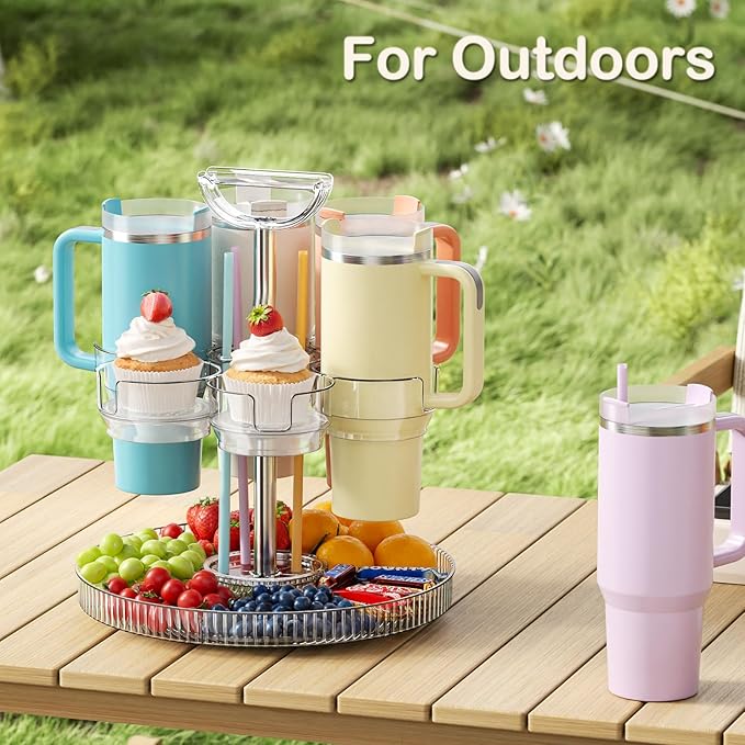 Rotating Stanley Cup Holder, Portable Water Bottle Organizer for 6 Stanley 40 oz & Mug, Adjustable Lazy Susan Organizer for Table Top Cabinet Home Countertop Pantry Shelf Tumbler Lid Organizer