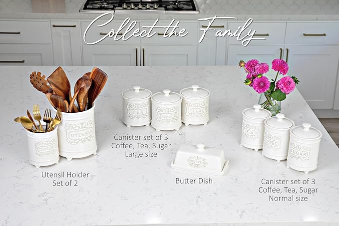 Covered Butter Dish with Lid - Elegant Engraved Butter Holder with Lid - Ceramic Butter Stick Holder Tray Holds Any Size Stick - Decorative Butter Keeper Container for Countertop & Fridge - 7.7" x 4"