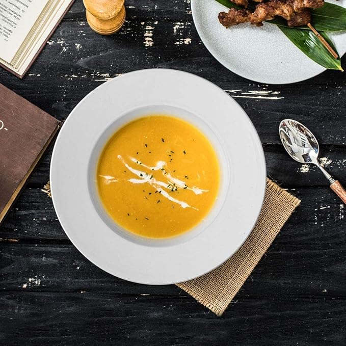 Artena 8 Ounces Pasta Bowls Set of 4, 8.5 inch Soup Bowls, Advanced Porcelain Salad Bowl, Wide Rim Pasta Plates, Shallow Bowls for Kitchen, Rimmed White Plates and Bowls Set, Microwave Oven Safe