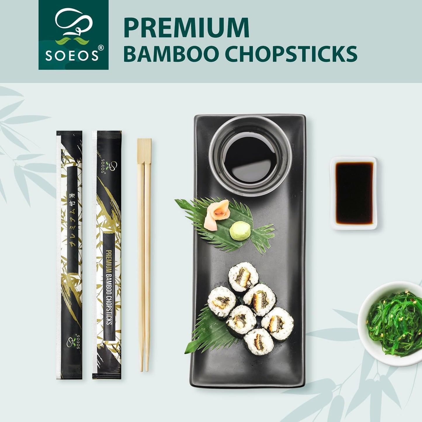 Soeos 50 Chopsticks Disposable Bulk - Natural Wooden Chopsticks & Bamboo Chopstick for Sushi, Takeout, Party - Smooth, Individually Wrapped Single-Use Chopstick (Approx.50 Pairs)