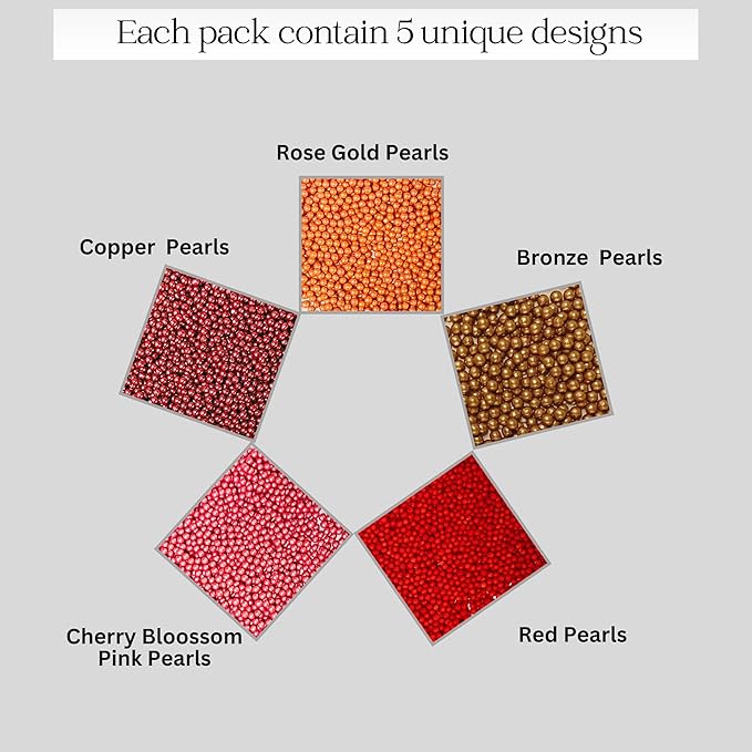 Confect Pearl Sprinkles | Edible Disco Ball Sprinkles for Cakes & Cupcakes Decoration | Pack of 5 Mix Bright Orange, Copper, Pink, Red & Bronze Dragees - Carnival |Vegan, Gluten-Free, Nut-Free, Soy-Free, Dairy-Free, Palm Oil-Free- 5 Oz