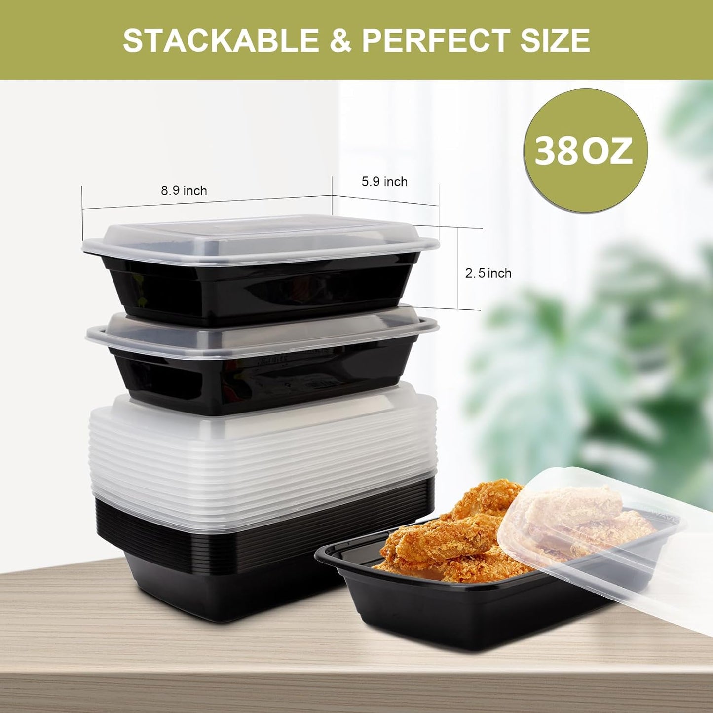 30 Pack Meal Prep Containers 38oz, Plastic To Go Food Containers with Lids, BPA-Free, Microwave/Dishwasher/Freezer Safe