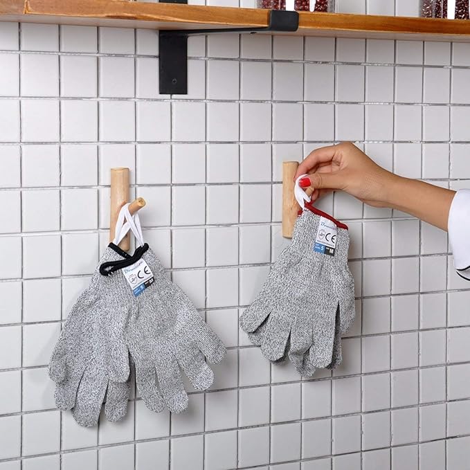 Dowellife Cut Resistant Gloves Food Grade Level 5 Protection, Safety Kitchen Cuts Gloves for Oyster Shucking, Fish Fillet Processing, Mandolin Slicing, Meat Cutting and Wood Carving. (Small-2 Pairs)