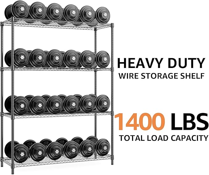 1400 lbs 4 Tier Storage Rack Metal Wire Shelving Unit, Storage Standing Household Shelf Organizer for Kitchen Pantry Closet Garage Basement Utility Room, Black 15.8" D x 45.3" W x 59.4" H