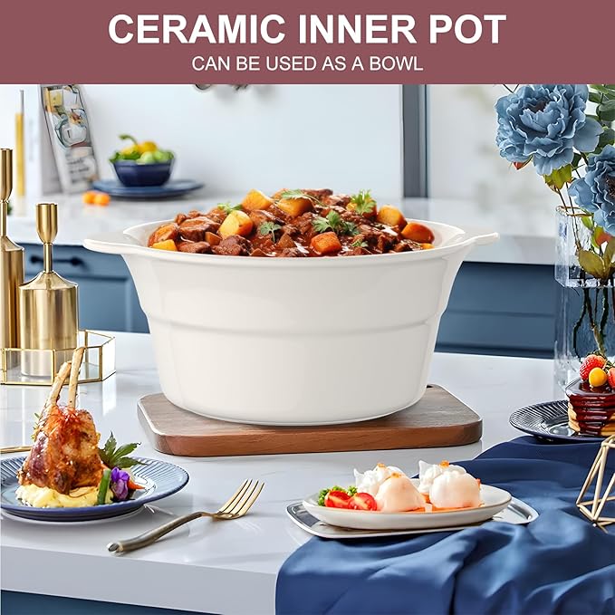 MAGNIFIQUE 5 Quart Programmable Slow Cooker with Auto Warm Setting, Glazed Ceramic Liner, Kitchen Small Appliance for Family Dinners, Red