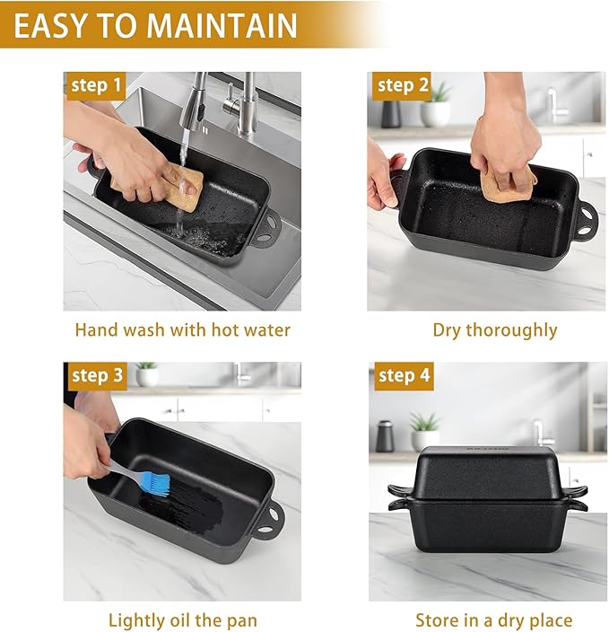 Cast Iron Loaf Pan with Lid 9x5 Inch - Bread Baking Pans for Homemade Bread, 2 Piece Set