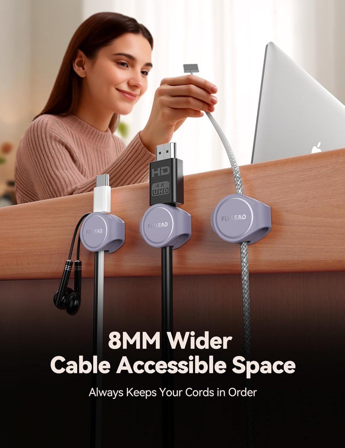 8-Pack Silicone Cord Organizer Magnetic Cable Clips, Adhesive Cable Management Under Desk Wire Hider, FLYLEAD Desktop Cable Organizer for Phone, Office Workspaces Desk Organization Home Accessories
