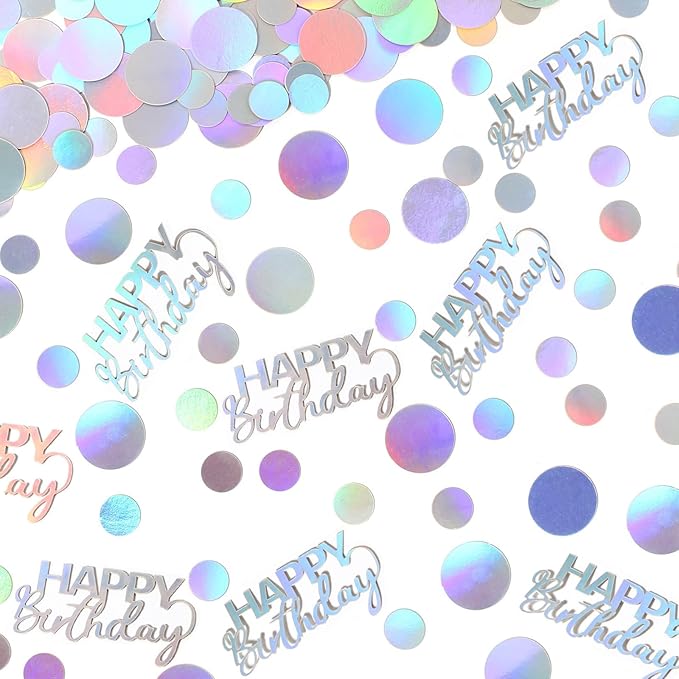300PC Circle Dots Birthday Confetti for Table Iridescent Happy Birthday Table Scatters Party Decorations