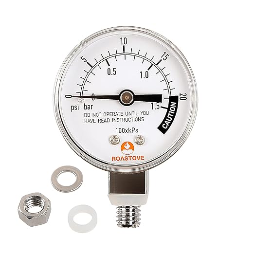 Roastove Stainless Steel Pressure Cooker Gauge, Pressure Canner Gauge, Steam Pressure Gauge, 2" Dial, Lower Mount, Including Gasket, Washer and Nut