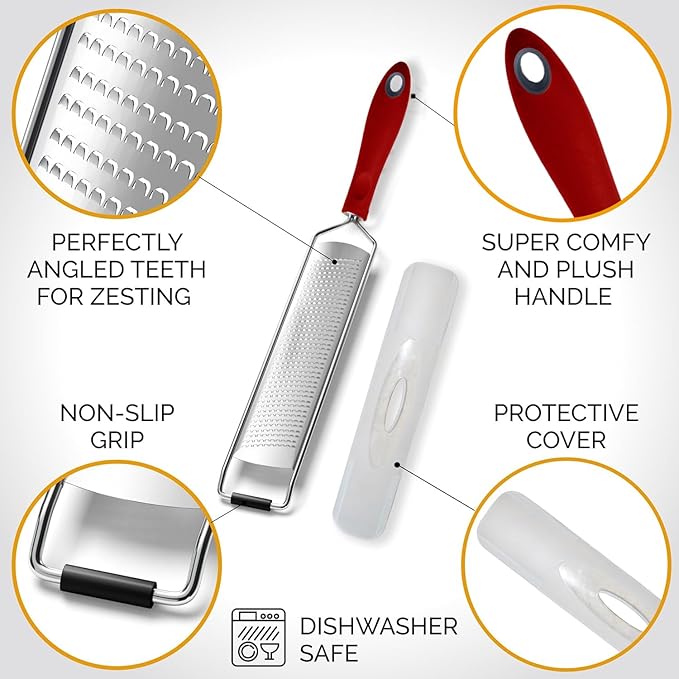 DESIGNED BY CHEFS ~ Premium Lemon Zester Grater With Perfectly Angled Teeth ~ Ideal for Citrus, Parmesan Cheese, Garlic, Vegetables and Fruits