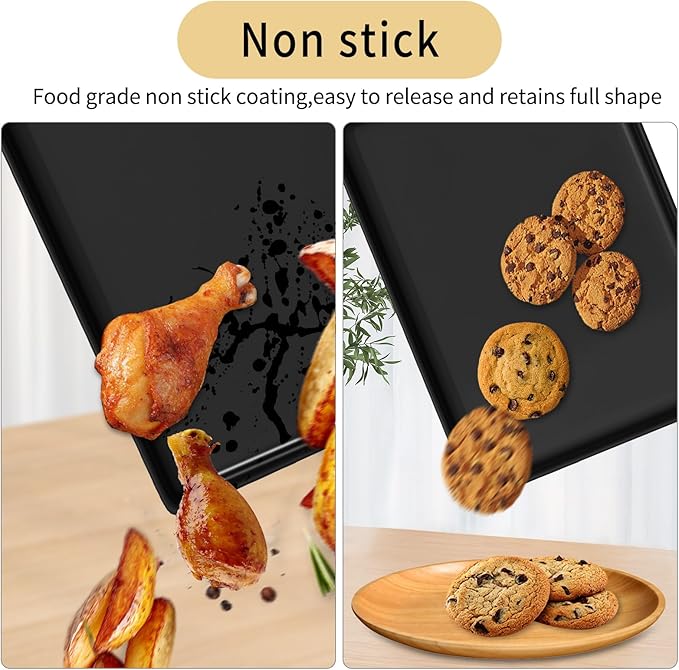 9x11 Inch Cookie Sheet, Baking Tray for Toaster Oven, Non Stick Baking Sheet Pan for Biscuits, Vegetables, Easy to Clean, Non-Warp Heavy Duty Pans, Black, 2-Pack