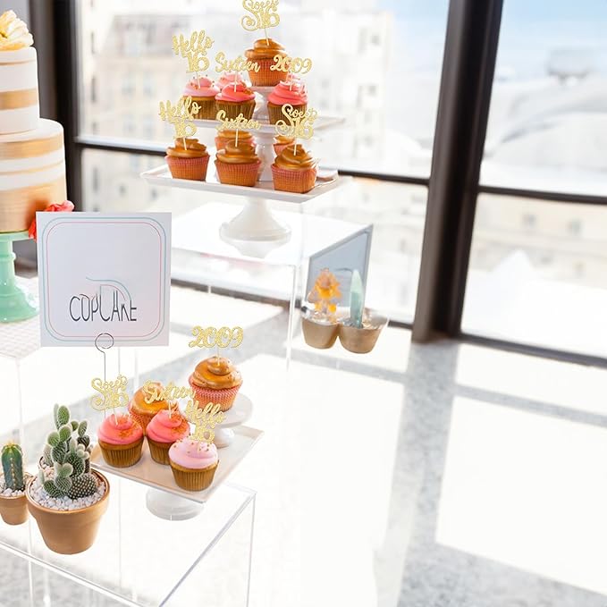 Gyufise 24pcs Sweet 16 Cupcake Toppers - Gold Glitter, Hello 16, Cupcake Picks, Cake Decorations for 16th Birthday Party Supplies