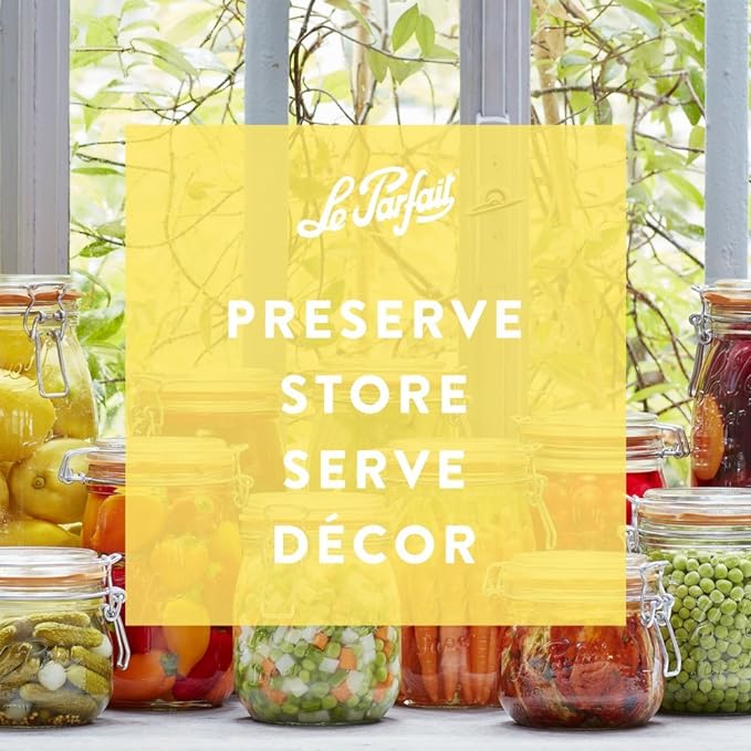 Le Parfait Super Jar, Canning Jars, 500mL French Glass Canning Jar w/Round Body, Glass Jars With Airtight Lid, Canning Jars Wide Mouth, Glass Jar w/Lid, Clear Jars, Clear Glass Jars (16oz/Pint, 6 pk)