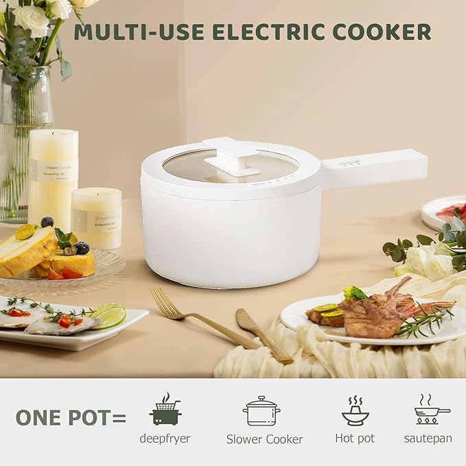 Hot Pot Electric, 1.5L Ceramic Glaze Non-stick Mini Electric Pot, Portable Electric Hot Pot for for Steak, Egg, Fried Rice, Ramen, Oatmeal, Soup with 2 Power Adjustment, dorm room essentials