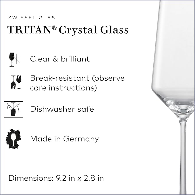 ZWIESEL GLAS Pure Champagne Glass (Set of 4), Champagne Flutes with Effervescent Point, Dishwasher-Safe Tritan Crystal Glasses, Made in Germany (10 Ounce)
