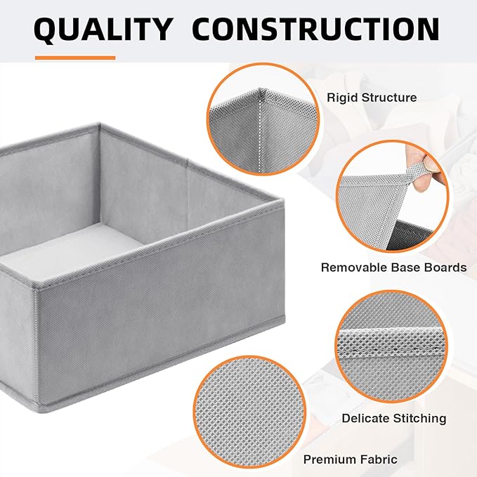 Criusia 20 Pack Drawer Organizer Bins - Grey Fabric Closet Organization and Storage Dividers for Baby Clothes, Adult Socks, Underwear, Bra, etc.