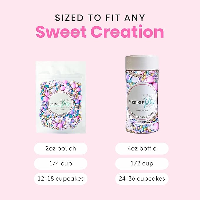 Sprinkle Pop Unicorn Sprinkle Mix| Pastel Pink Purple Blue White Sprinkles with ~20 Unicorn Wafer Paper and Gold Dragees Made in USA for Decorating Princess Birthday Cakes Cupcakes Donuts Cookies, 4oz