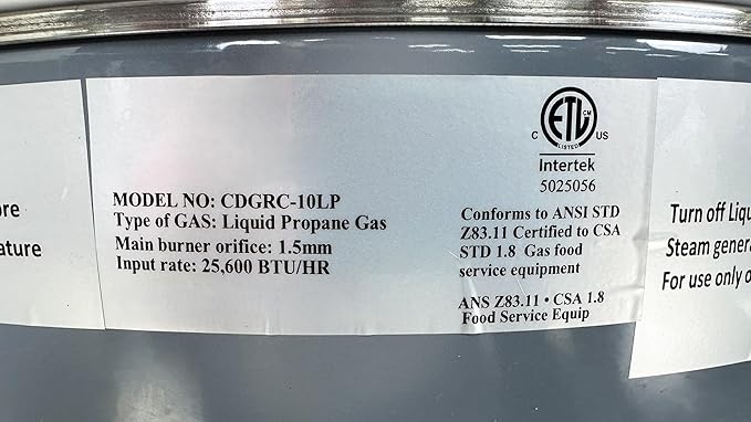 Commercial Gas Rice Cooker, 10L Capacity, 25600 BTU/HR, Liquid Propane, White CDGRC-10LP ETL