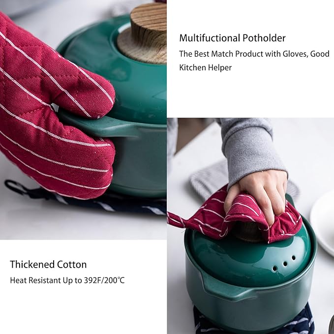 4Pcs Oven Mitts and Pot Holders, Heat Resistant Oven Mitts Set with Pothholder,Heat Resistant Microwave Gloves Safe for Baking,Cooking, BBQ (Red)