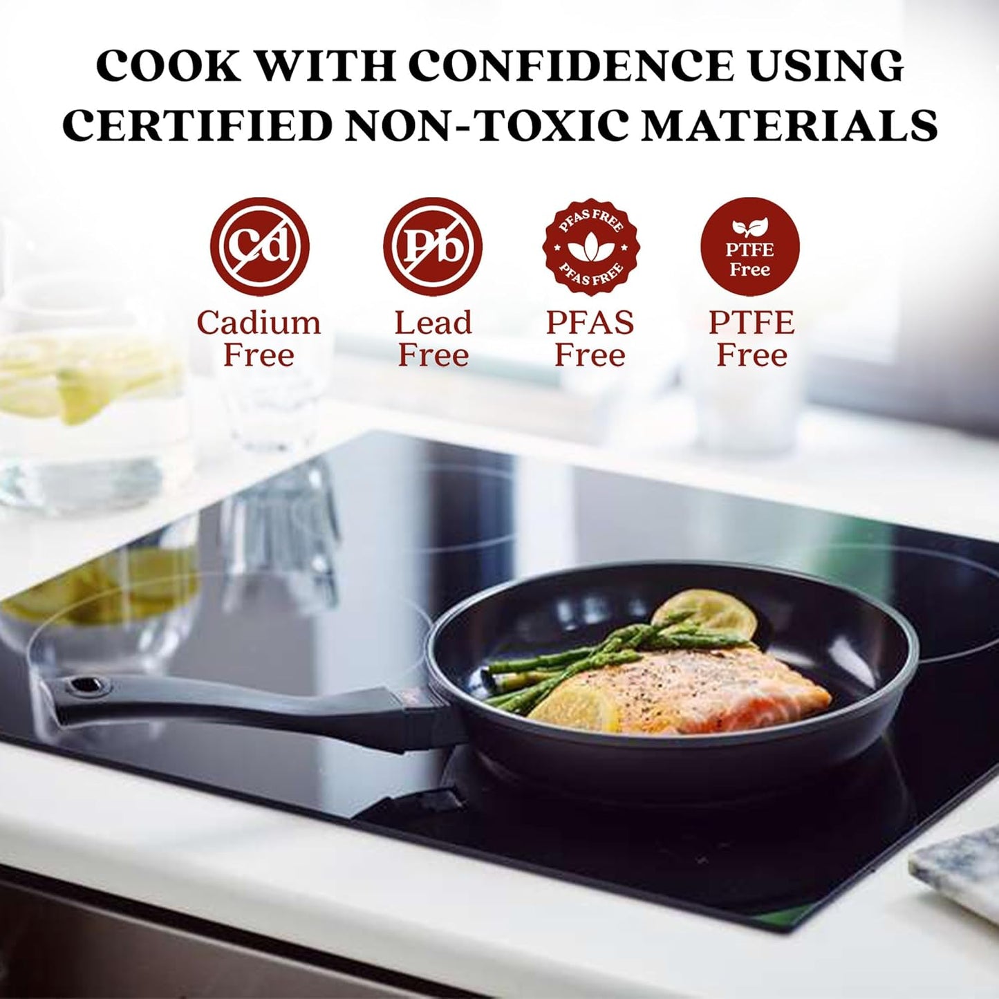 Alva Energy 9.5″ Ceramic Frying Pan – Non-Toxic, PFAS/PTFE-Free Skillet – Induction & Oven Safe, Lightweight with Stay-Cool Handle – Nonstick, Scratch-Resistant, Dishwasher Safe