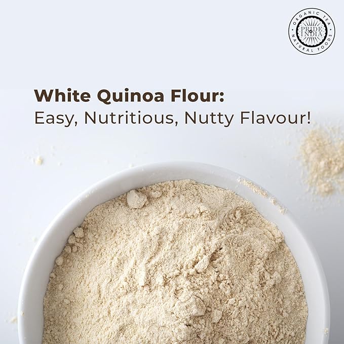Pride of India- White Bolivian Quinoa Flour 1 lbs (454 gm) Nutty Earthy Taste Freshly Milled in Small Batches | Used for Baking Pizza Crust Thickening Agent Coating | Vegan, Gluten-Free