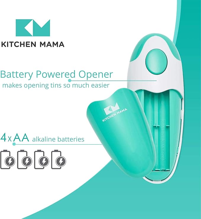 Kitchen Mama Auto Electric Can Opener: Safe, Easy with One Touch, Smooth Edge, Battery Operated, Cordless, Automatic Can Opener for Seniors with Arthritis, Hand Free Appliances, YES YOU CAN (Teal)