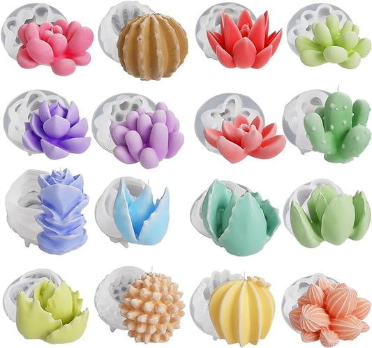 Succulent Candle Mold 16 Pcs - Resin Casting Mold for Jewelry, Clay, and Candle Making - 3D Silicone Craft Supplies