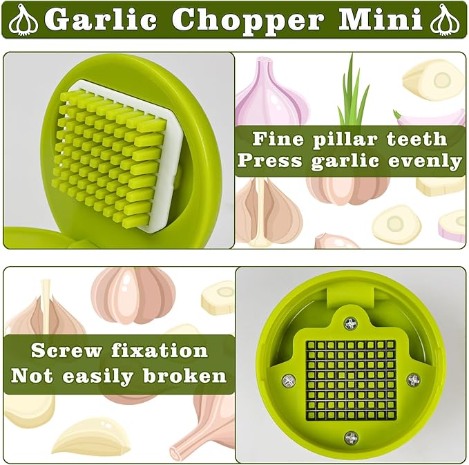 2 Pcs Garlic Press Stainless Steel, Garlic Mincer Crusher with Peeler and Cleaning Brush, Garlic Chopper Mini Kitchen Tool